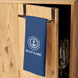 Paño De Cocina Nautical Stars Nombre barco Anchor Marina Azul