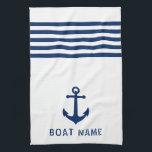 Paño De Cocina Nautical Vintage Anchor Bote Nombre Marina Blanco<br><div class="desc">Personalizado Ancla Vintage con tu nombre de barco personalizado en azul marino en una toalla de cocina blanca.</div>