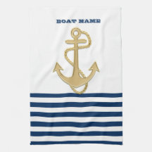 Náutico, Ancla Dorada  Azul Marino Rayas Blancas