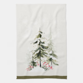 Paño De Cocina Navidad Acuarela Bosque Invernal