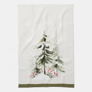 Paño De Cocina Navidad Acuarela Bosque Invernal