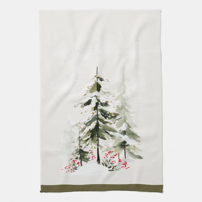 Paño De Cocina Navidad Acuarela Bosque Invernal (Vertical)