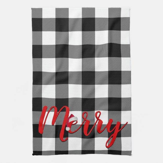 Paño De Cocina Navidad Alegre Cuadro de Búfalo   (Vertical)