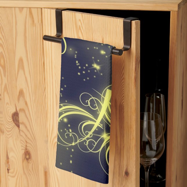 Paño De Cocina Navidad Árbol Fiesta Oro Estrellas Naval Vacacione (Pliegue de tercios)