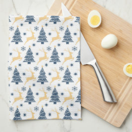 PAÑO DE COCINA NAVIDAD AZUL ÁRBOLES Y REINO DE VACACIONES AMARILL