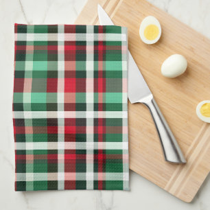 PAÑO DE COCINA NAVIDAD BONITA FIESTA PLAID ROJO VERDE BLANCO