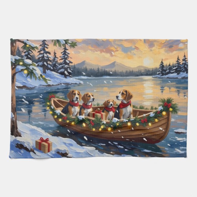 Paño De Cocina Navidad de Barco de Beagle (Horizontal)