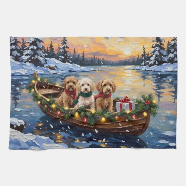 Paño De Cocina Navidad de Barco de Cockapoo (Horizontal)