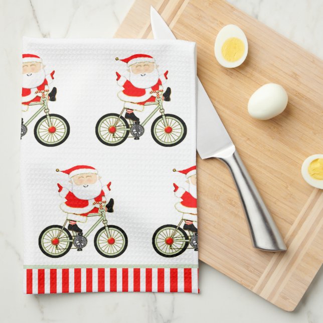Paño De Cocina Navidad de ciclista de Santa (Doblado Cuarto)