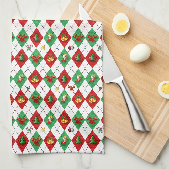 Paño De Cocina Navidad de Patrón Argyle (Doblado Cuarto)