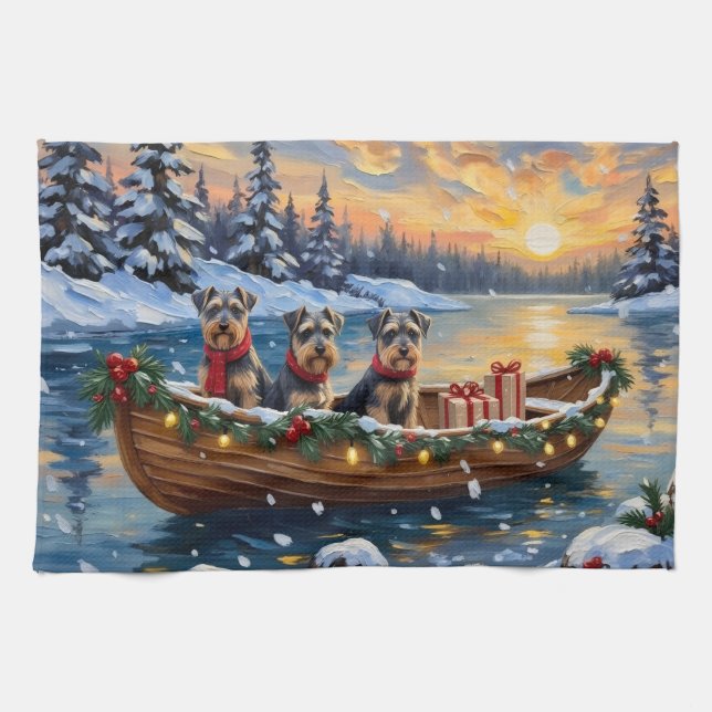 Paño De Cocina Navidad de Schnauzer en Barco (Horizontal)