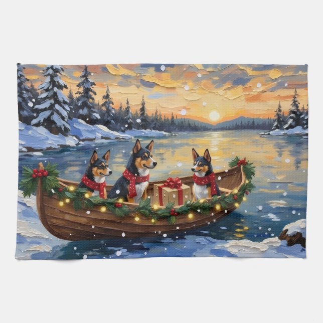 Paño De Cocina Navidad del barco de Basenji (Horizontal)
