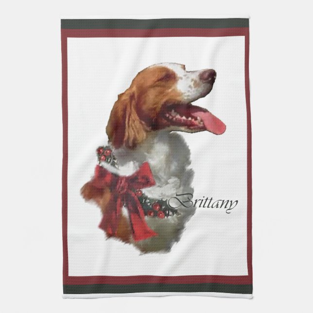 Paño De Cocina Navidad del Brittany Spaniel (Vertical)
