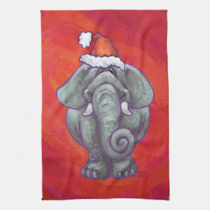 Paño De Cocina Navidad del elefante en rojo