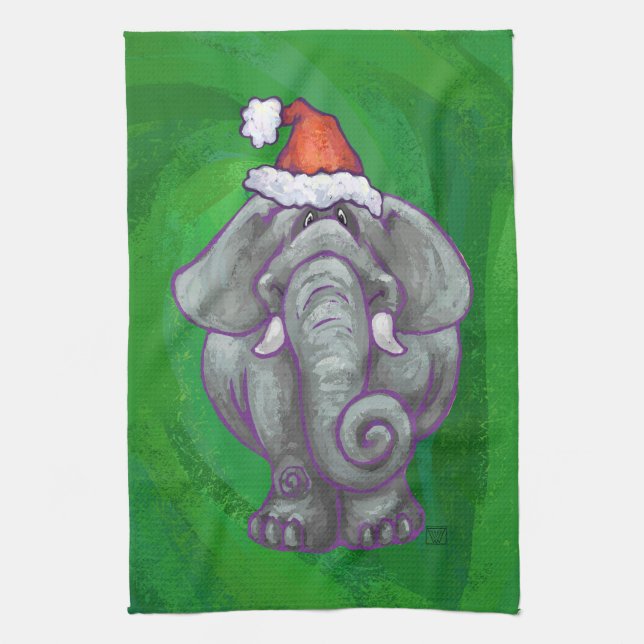 Paño De Cocina Navidad del elefante en verde (Vertical)