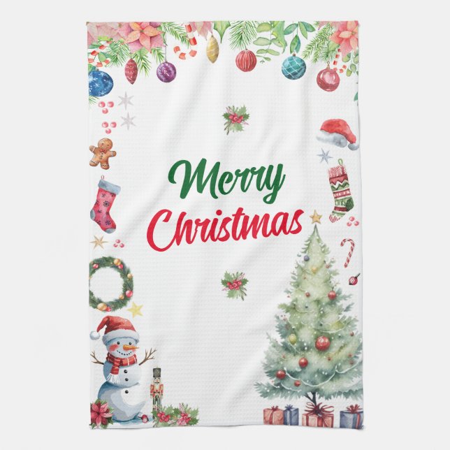 Paño De Cocina Navidad en acuarela  (Vertical)