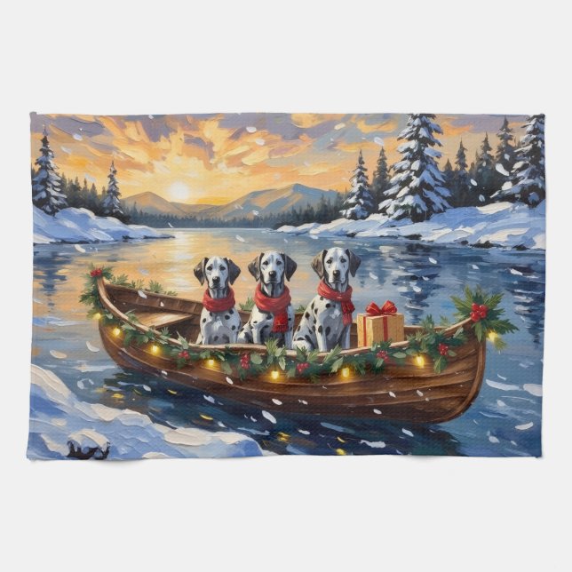 Paño De Cocina Navidad en Barco Dalmatian (Horizontal)