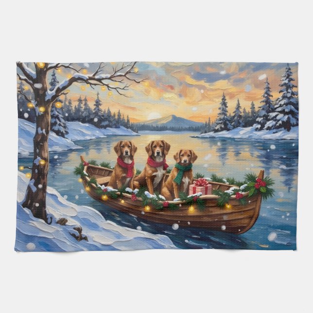 Paño De Cocina Navidad en Barco de Vizsla Fiesta (Horizontal)