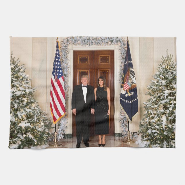 Paño De Cocina Navidad en la Casa Blanca Donald Trump & Melania (Horizontal)