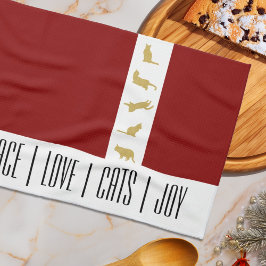 Paño De Cocina Navidad Gato Amante Rojo Blanco Oro Moderno