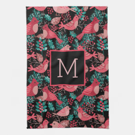 Paño De Cocina Navidad Invierno Red Bird Berries Holiday