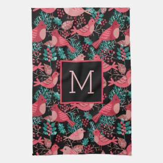 Paño De Cocina Navidad Invierno Red Bird Berries Holiday