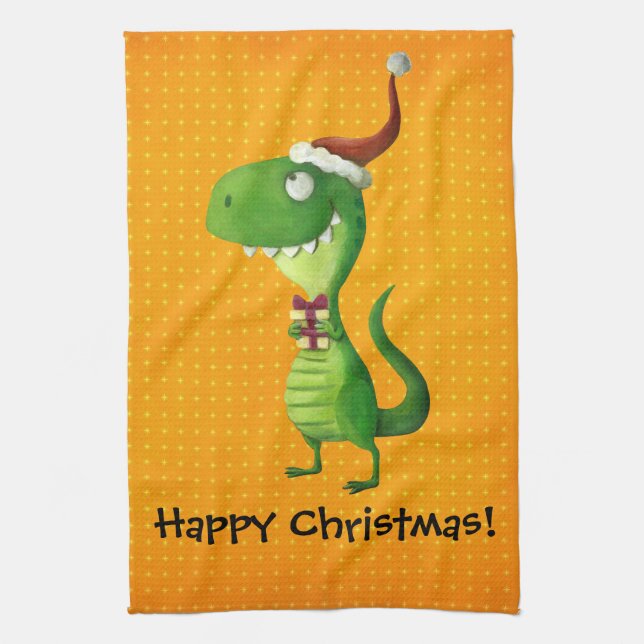 Paño De Cocina Navidad lindo T-rex (Vertical)