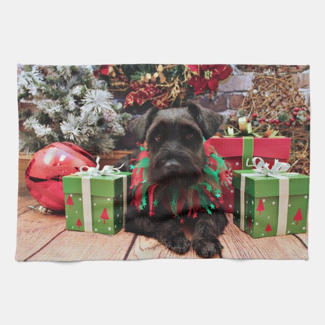 Paño De Cocina Navidad - mezcla del Schnauzer - Bentley (Horizontal)