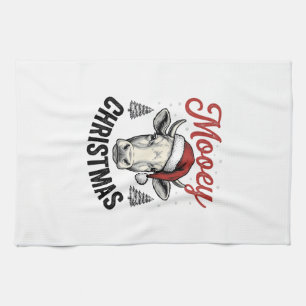 Paño De Cocina Navidad Mooey Vaca Sombrero de Santa Grabado Antig