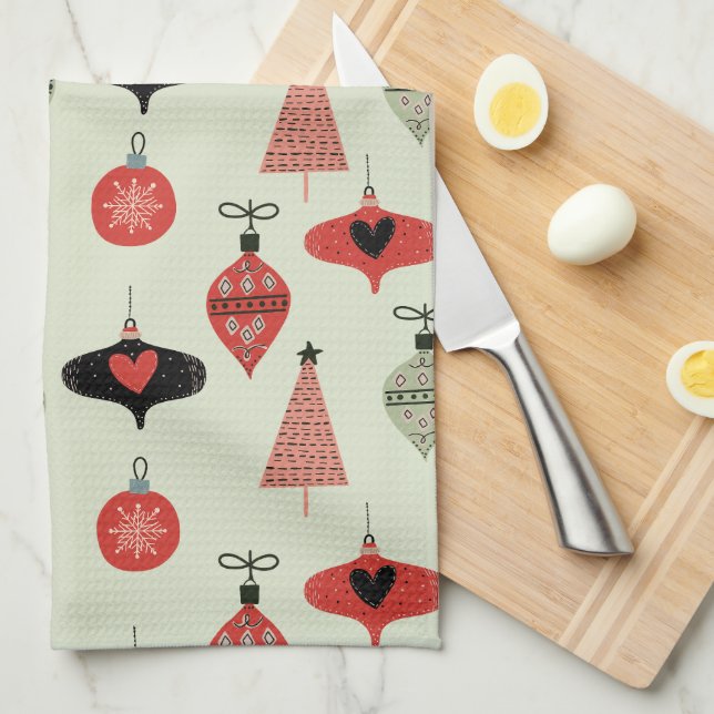 Paño De Cocina Navidad Retro Verde de Mitad de Siglo (Doblado Cuarto)