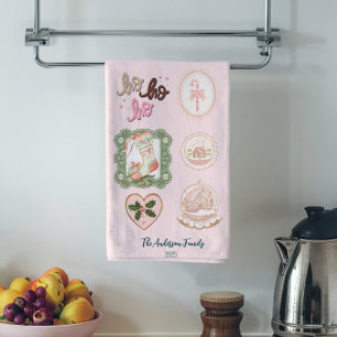 Paño De Cocina Navidad Rosa Verde Retro