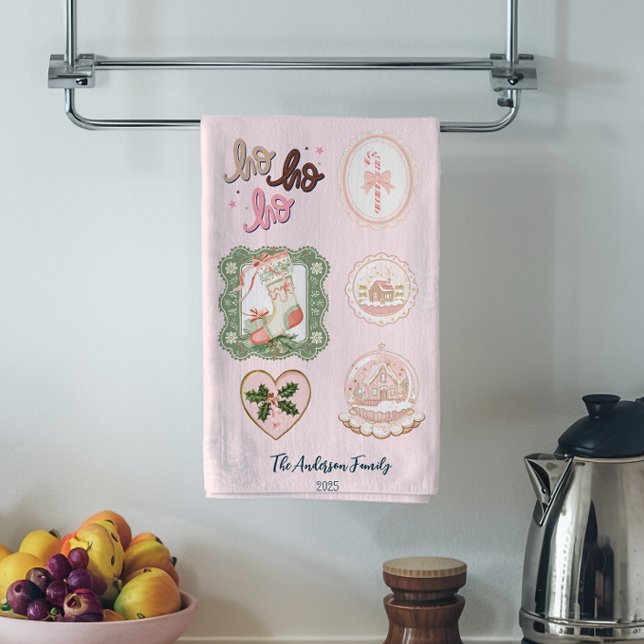 Paño De Cocina Navidad Rosa Verde Retro (Subido por el creador)