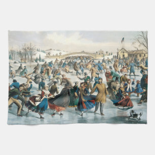 Paño De Cocina Navidad Victoriana Central Park Currier & Ives