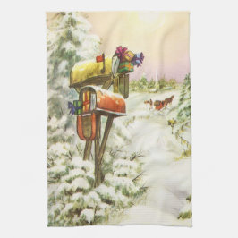 Paño De Cocina Navidad vintage, buzones de correo en el paisaje i
