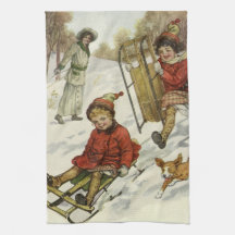 Navidad Vintage, niños victorianos en trineo con p