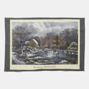 Paño De Cocina Navidad vintage, primeros patinadores de invierno