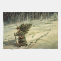 Navidad Vintage, Santa Claus llevando un árbol