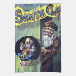 Paño De Cocina Navidad vintage, Santa Claus y su libro de obras