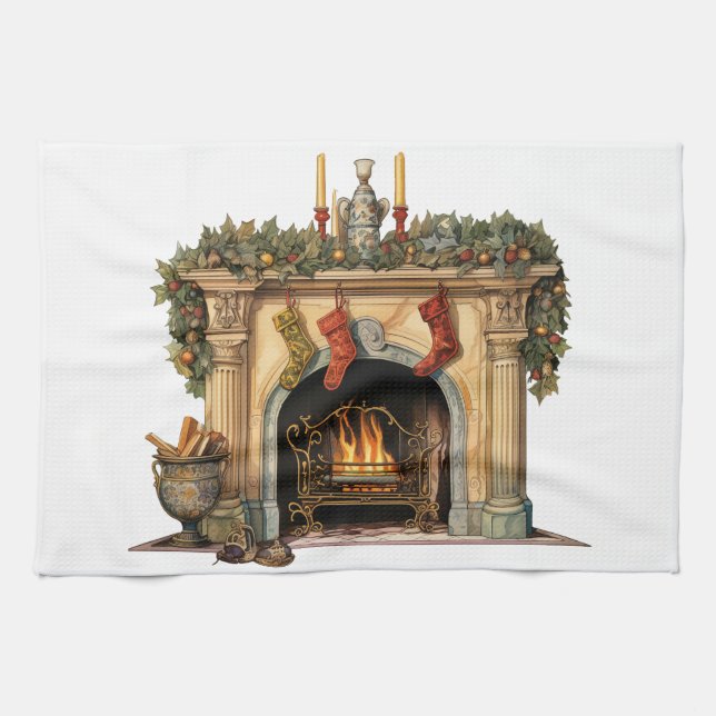 Paño De Cocina Navidades acogedores de la chimenea de Victoria (Horizontal)