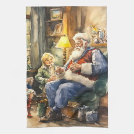 Paño De Cocina Navidades acuarela Santa Holiday
