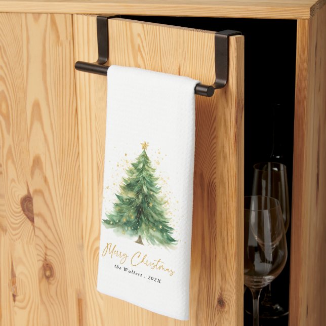Paño De Cocina Navidades acuáticos modernos Pine Tree (Pliegue de tercios)