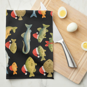Paño De Cocina Navidades amantes de la pesca con tema de Santa Ha