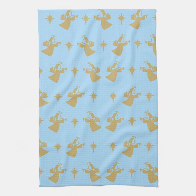 Paño De Cocina Navidades Angel Nativity Star Baby Blue Gold (Vertical)