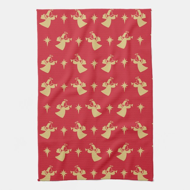 Paño De Cocina Navidades Angel Nativity Star Red Gold (Vertical)