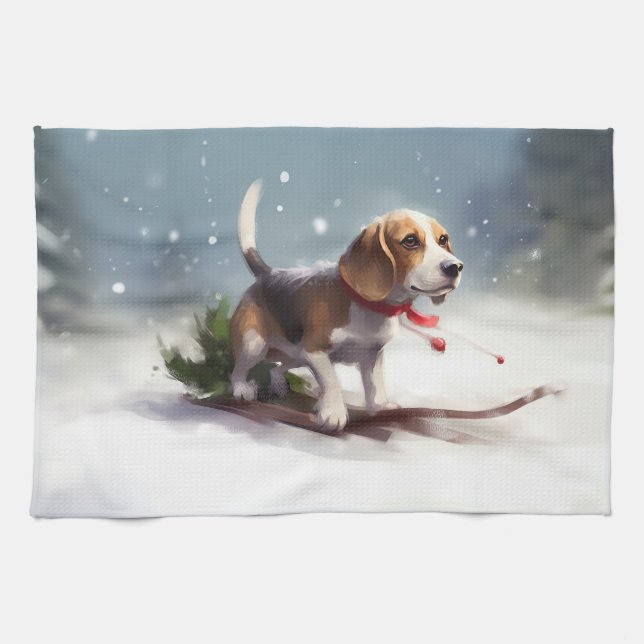 Paño De Cocina Navidades Beagle en invierno (Horizontal)