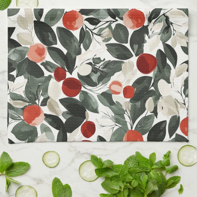 Paño De Cocina Navidades Berries Rojas Verdes (Doblado)