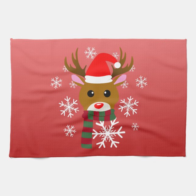 Paño De Cocina Navidades blancos Rudolph, reno de la nariz roja (Horizontal)