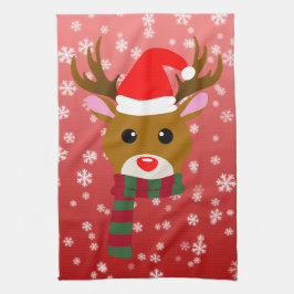 Paño De Cocina Navidades blancos Rudolph, reno de la nariz roja