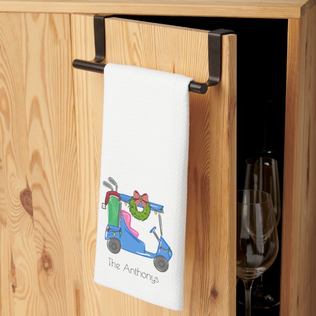 Paño De Cocina Navidades Blue Golf Cart Personalized Preppy (Pliegue de tercios)