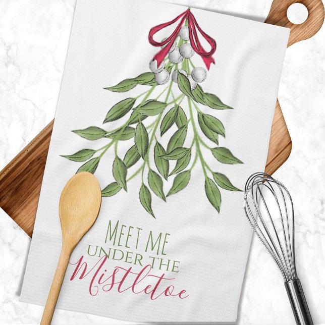Paño De Cocina Navidades botánicos rojos y verdes (Merry mistletoe custom kitchen towel.)